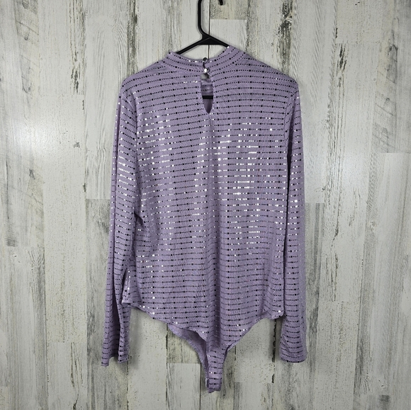 Iris lavender and silver sparkle long sleeve bodysuit women's plus size 3X - Picture 4 of 11